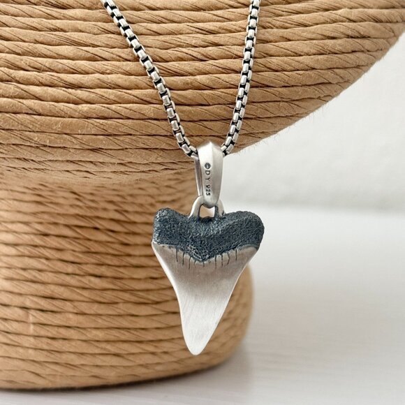 David Yurman Men's Shark Tooth Amulet with 25''-26" Box Chain in Sterling Silver - Picture 3 of 3